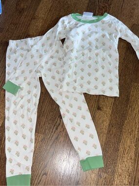 Girls Floral Long-Sleeve Pajama Set with Green Trim